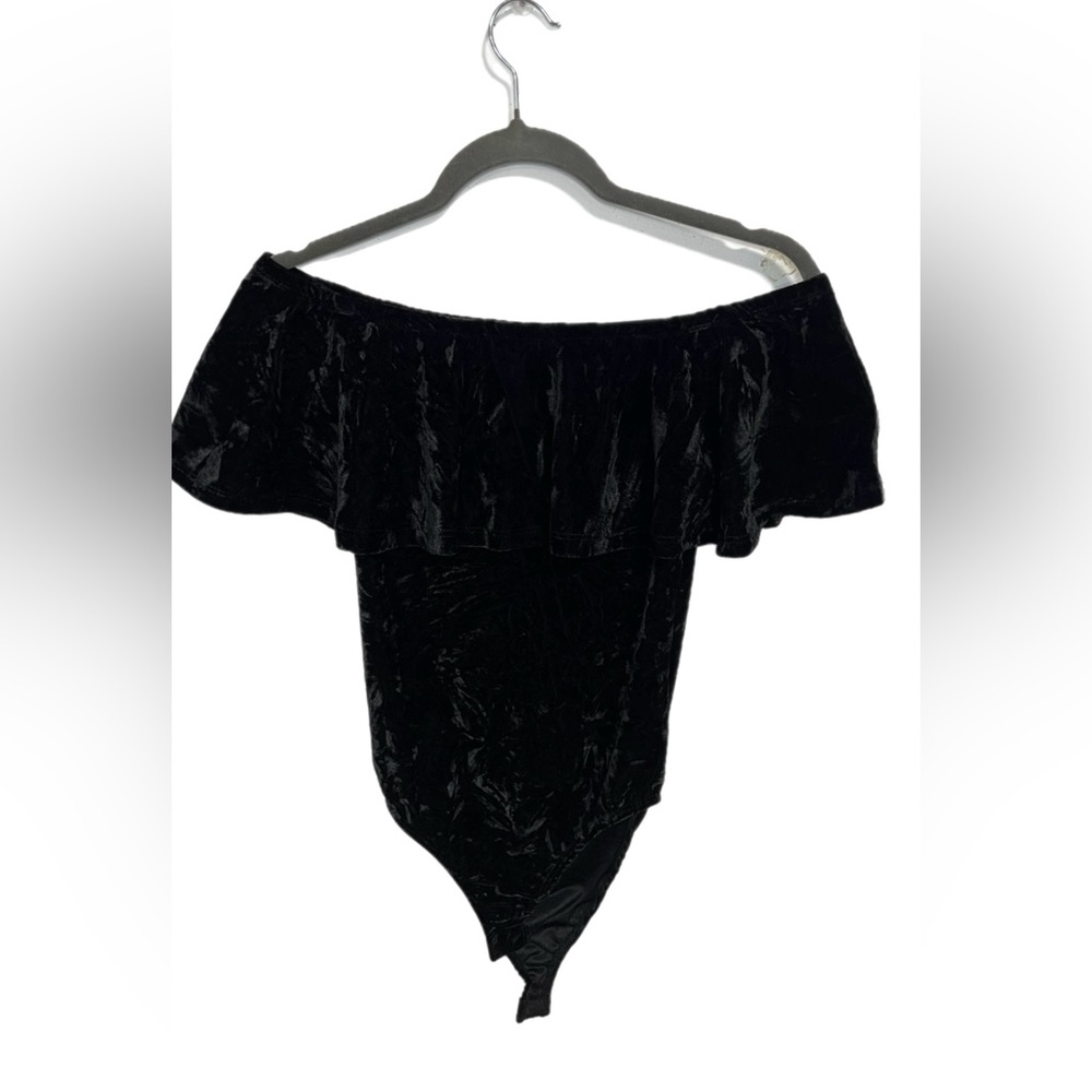 Black off the shoulder velvet bodysuit